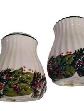 New In Box.  XLarge Christmas Holly Salt/Pepper Shakers Benefited Breast Cancer